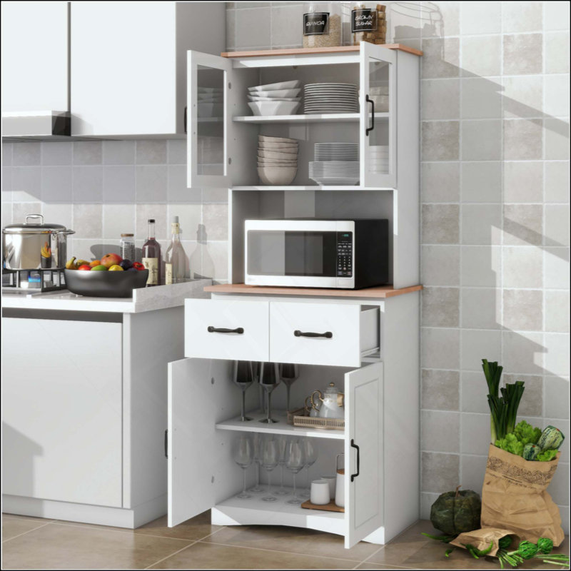 Armoire de cuisine en bois avec porte et cadre en verre