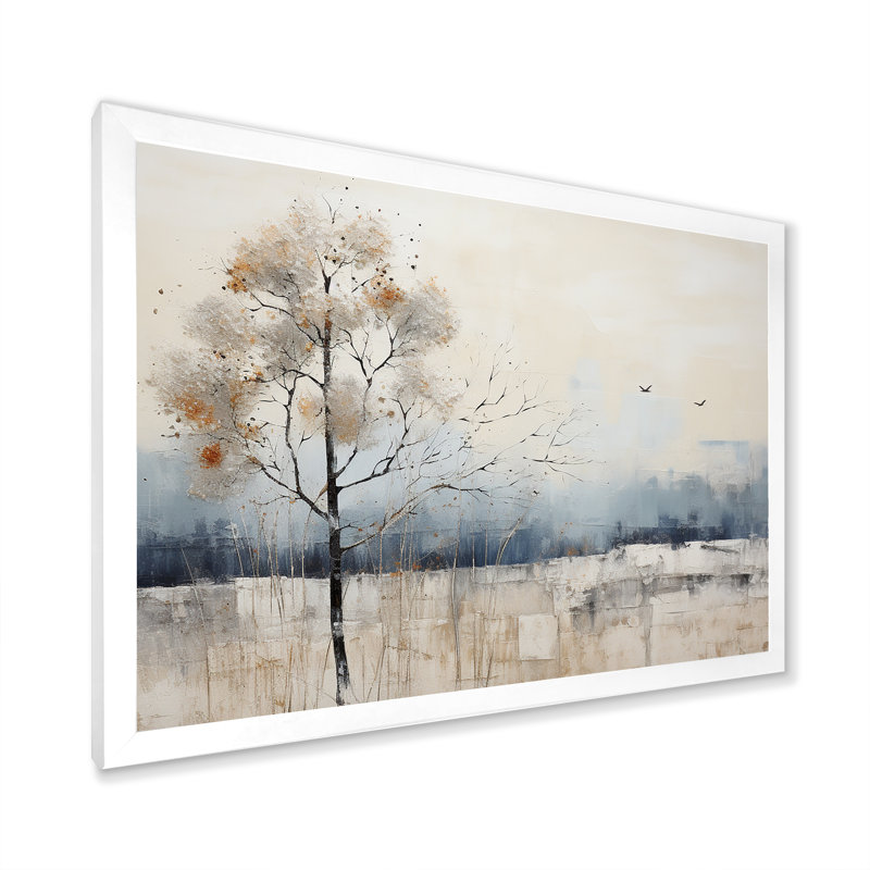 Minimalisme beige et bleu campagne II - impressions sur toile campagne, H 34 po x l 44 po x P 1,5 po, Cadre blanc