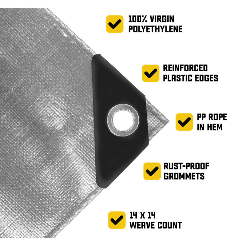 Bâche en polyéthylène robuste de 10 mil, imperméable, résistante aux rayons UV, Argent / noir, 40 ft. x 60 ft.