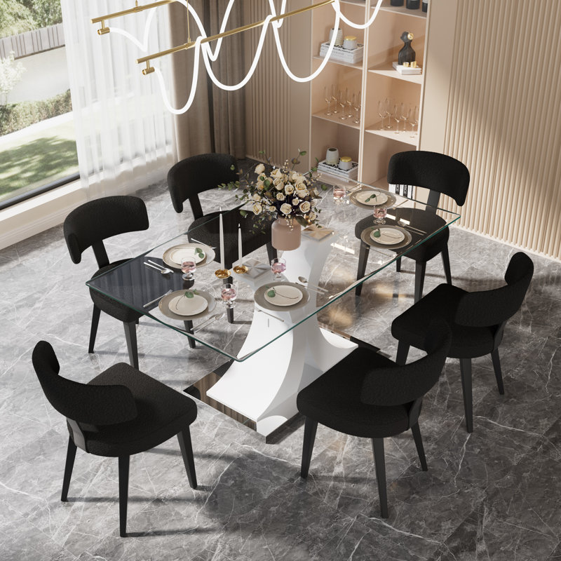 Ensemble de salle à manger en verre, Noir, 7