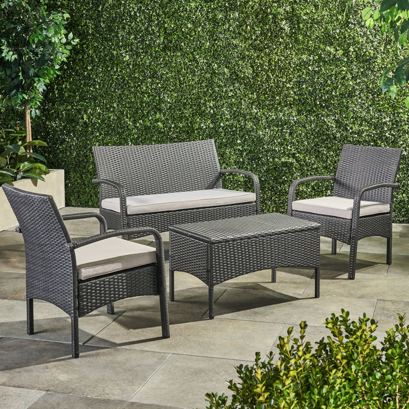 4 Piece Chat Furniture - Pe With Iron Grey Waterproof Fabric Outdoor 44" X 27.5" 31.5 Seating Structure 44 27.5 Inches