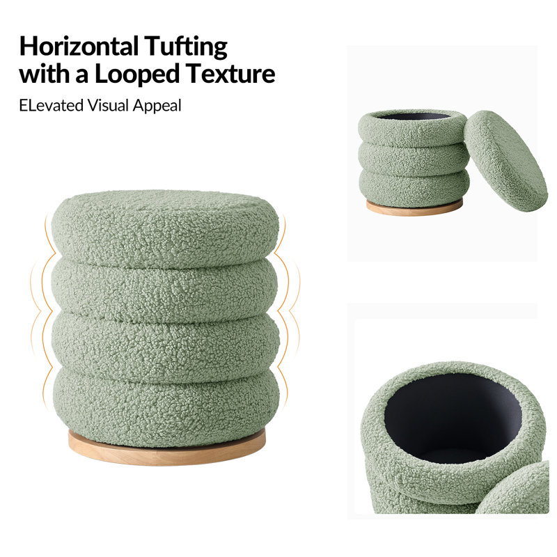 Rosa Modern Storage 360°Swivel Round Ottoman With Solid Wood Base, Green