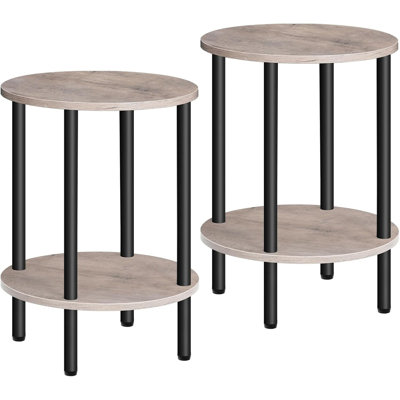 Table d'appoint ronde industrielle avec rangement à deux niveaux, structure en métal robuste et conception compacte pour le salon, la chambre à coucher ou le bureau