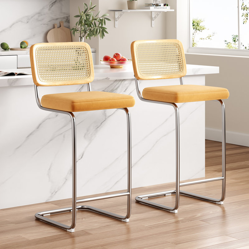 Baumgartner Upholstered Counter Stool with Metal Frame, Silver, Green, Bar Stool (30" Seat Height)
