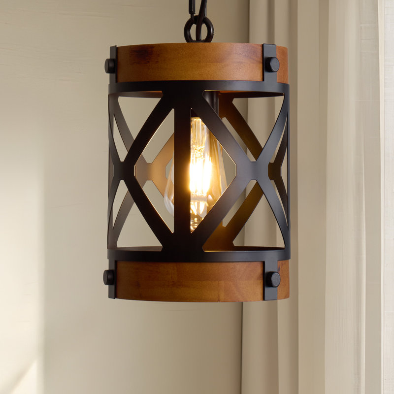 1-Light Farmhouse Solid Wood Single Pendant Light