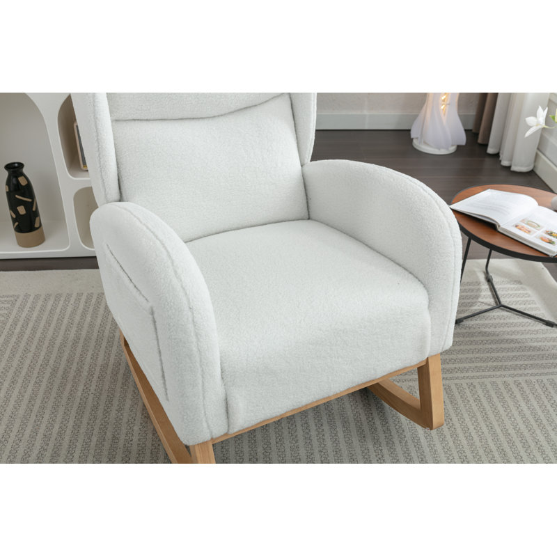 Repose-pieds beige capitonné en tissu de lin avec pieds en bois massif