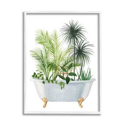 Mixed Plant Leaves Antique Bathroom Tub White Framed Giclee Texturized Wall Art by Grace Popp