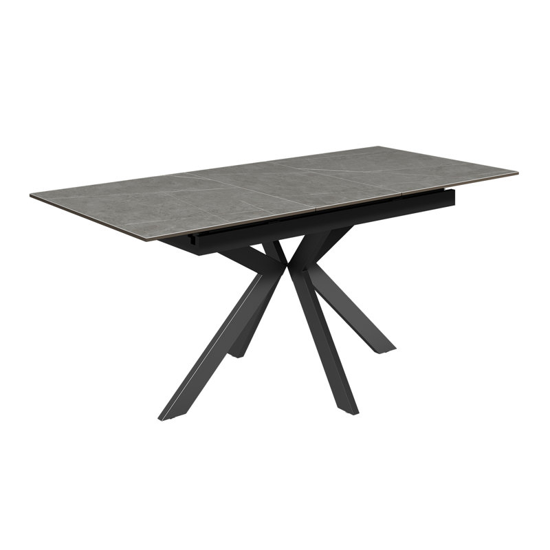 Extendable Rectangular Dining Table with Steel Base, 75cm H x 130cm L x 80cm W, Matt Grey