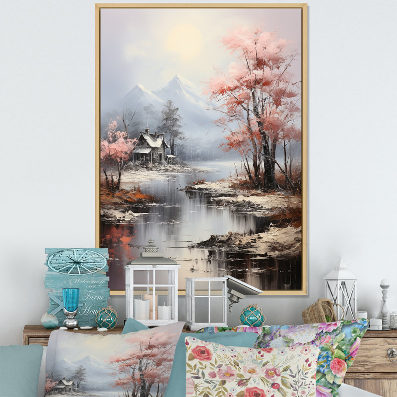 Haylow, paysage romantique nuances de rose bleu II, H 44 po x l 34 po x P 1,5 po, Cadre naturel flottant