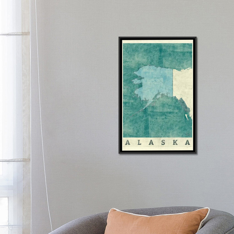 " Alaska Map " by Hubert Roguski, 26" H x 18" W x 1.5" D, Black Framed Canvas, No Mat