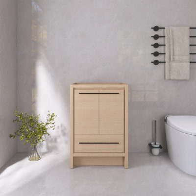 24 Inch Freestanding Bathroom Vanity Base, Soft-Close Cabinet Doors and Drawer, Dune Oak