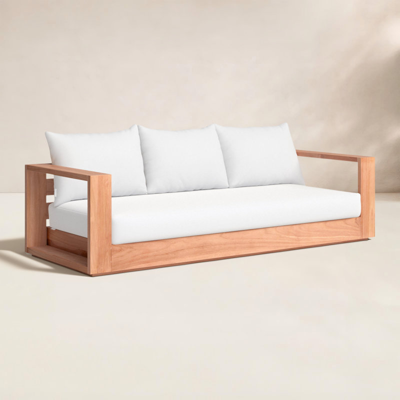 Canapé d'extérieur Tulum en teck de 87 po de largeur avec coussins, Blanc