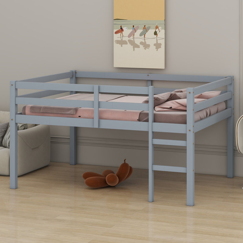 Lit mezzanine en bois avec échelle, Gris