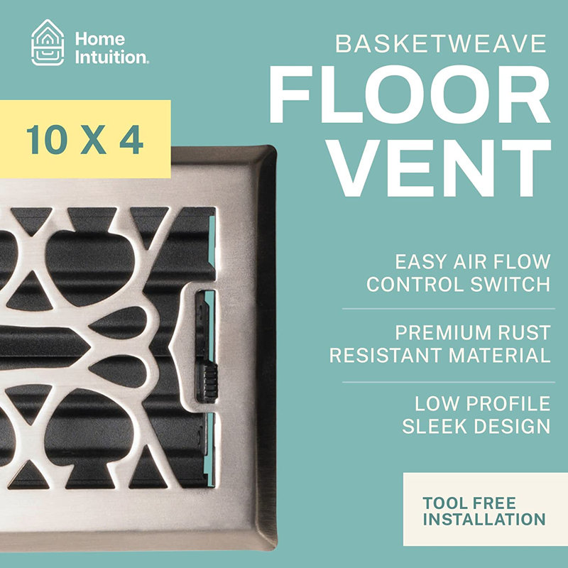 Victorian Satin Nickel Decorative Floor Vent Register with Mesh Cover
