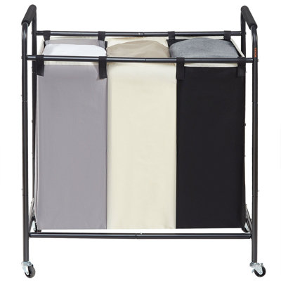 3-Section Laundry Basket, Heavy Duty Laundry Hamper Storage Organizer, Laundry Sorter Cart With Heavy Duty Lockable Wheels For Dirty Clothes In Laundry Room Bedroom