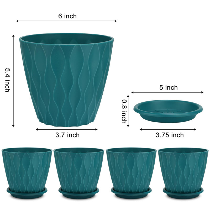 6 inch Plant Pots 5 Pack, Blue