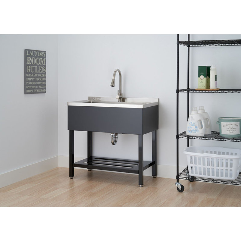 Stainless Steel Freestanding Utility Sink with Pull-Out Faucet