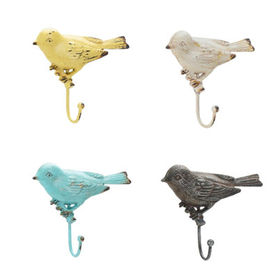 Set Of 4 Vintage Metal Birds Wall Coat Hooks, Heavy Duty Hangger Hooks, Farmhouse Wall Mounted Hanging Rack Hooks For Scarf, Bag, Towel, Key, Cap