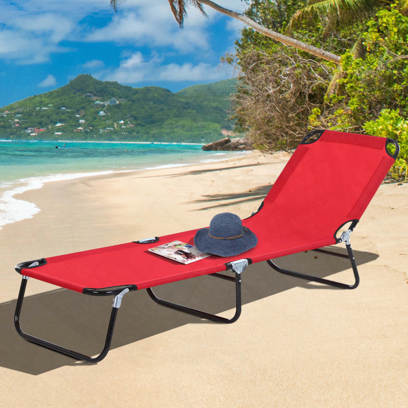 Folding Chaise Lounge Chair with 5-Level Reclining Back and Oxford Seat, Red
