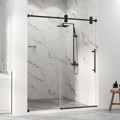 Porte de douche coulissante simple sans cadre avec verre trempé transparent de 5/16 po certifié Sgcc, accessoires
