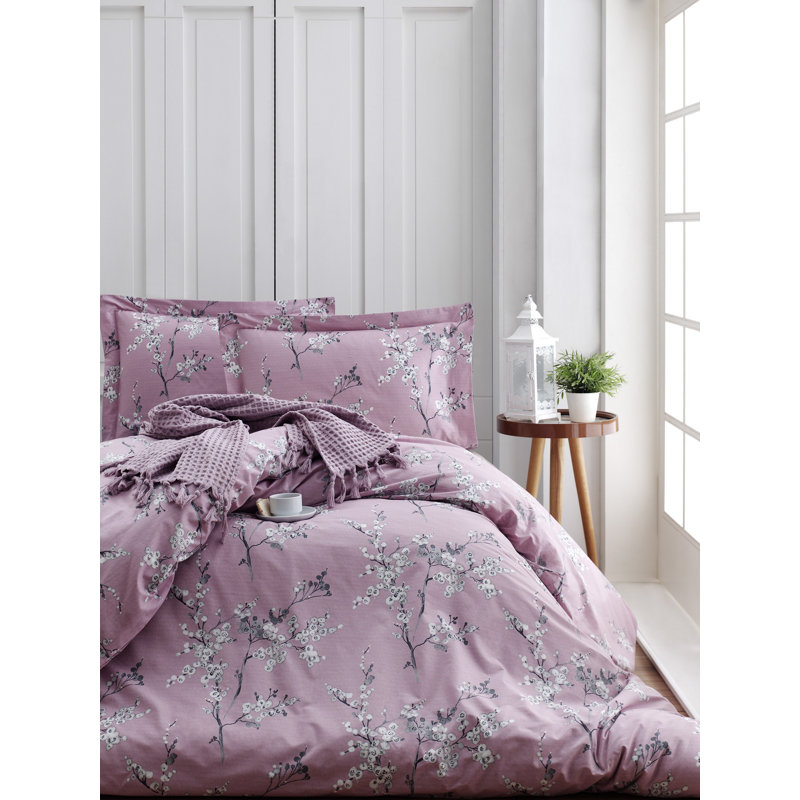 Ensemble de housse de courtepointe luxueuse 100% coton Ranforce, rose et blanc | Housse de couette: 61 x 87, taie d'oreiller: 31,5 x 31,5 | 145 fils, lavable à la machine à 104 ° F, fermeture à boutons élégante, conception douce et durable