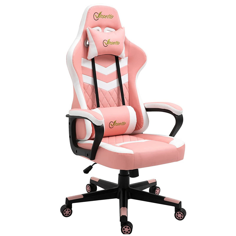 HOMCOM Adjustable Faux Leather Swiveling PC & Racing Game Chair, Pink
