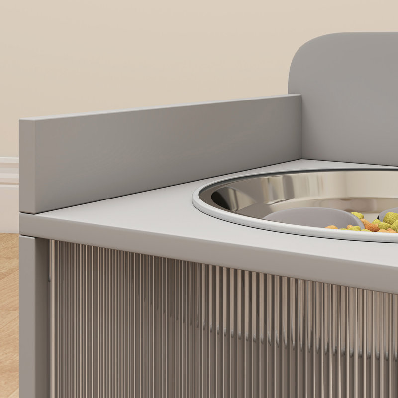 Gamelles surélevées pour chiens avec rangement, support pour gamelles surélevées avec 2 bols en acier inoxydable pour grands chiens, gris