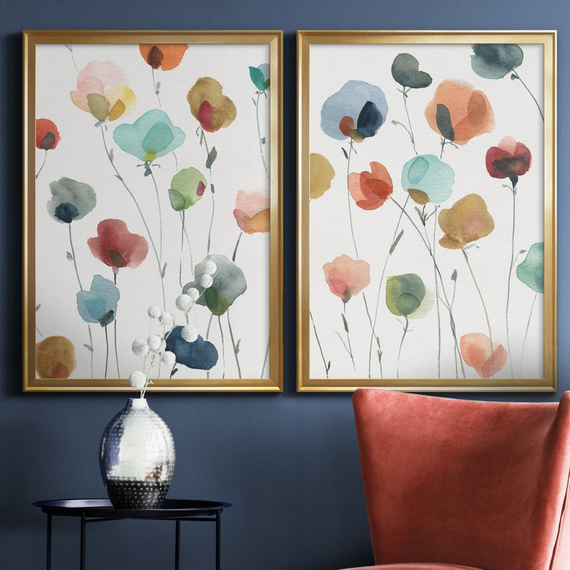 «Lollipop Garden I», ensemble de 2 impressions, Toile encadrée, H 18,5 po x l 49 po x P 1,5 po, Doré