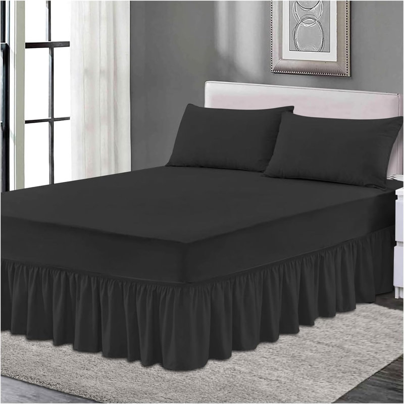 Premium Cotton Blend Plain Dyed Valance Sheet | Soft Durable and Breathable Luxury Bed Sheet for Ultimate Comfort, Black