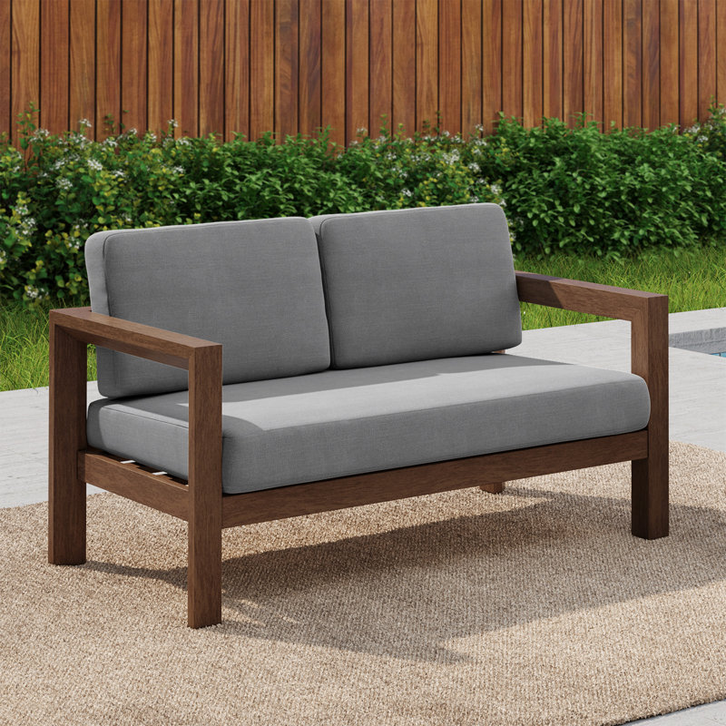 Canapé d'extérieur en bois massif pour patio, Gris clair