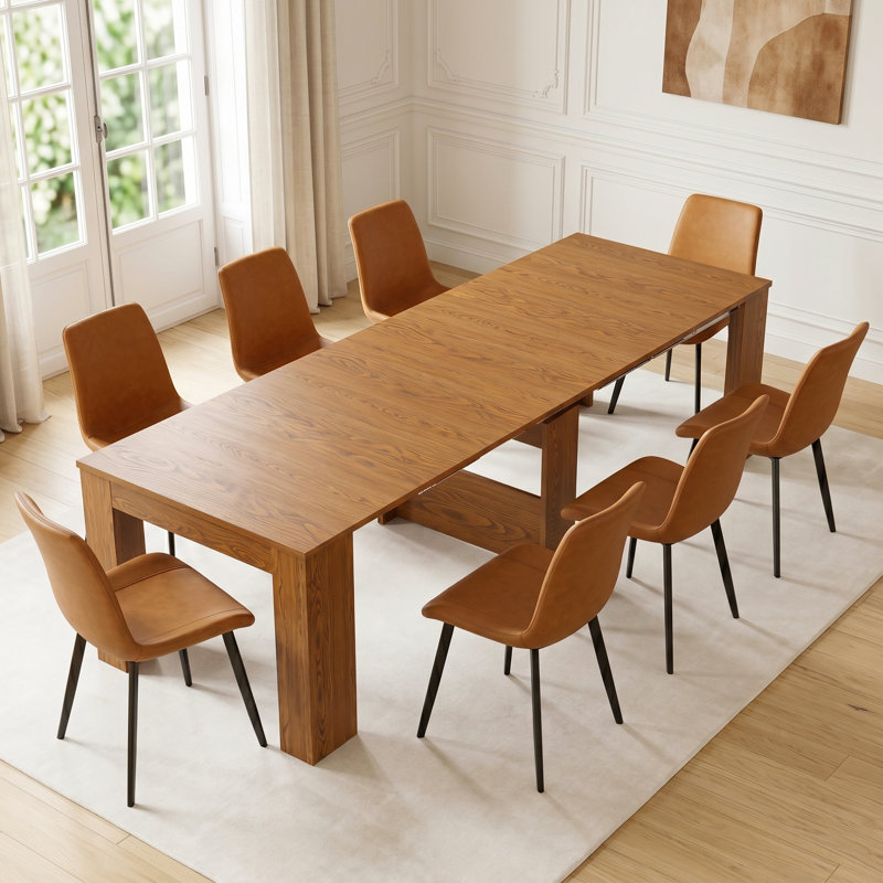 Ensemble table et chaises de cuisine Haakon 118'', console extensible avec support pour rallonges, table de salle à manger extensible, 2 à 8 places, meuble de salle à manger pliant et peu encombrant (table + 8 chaises)