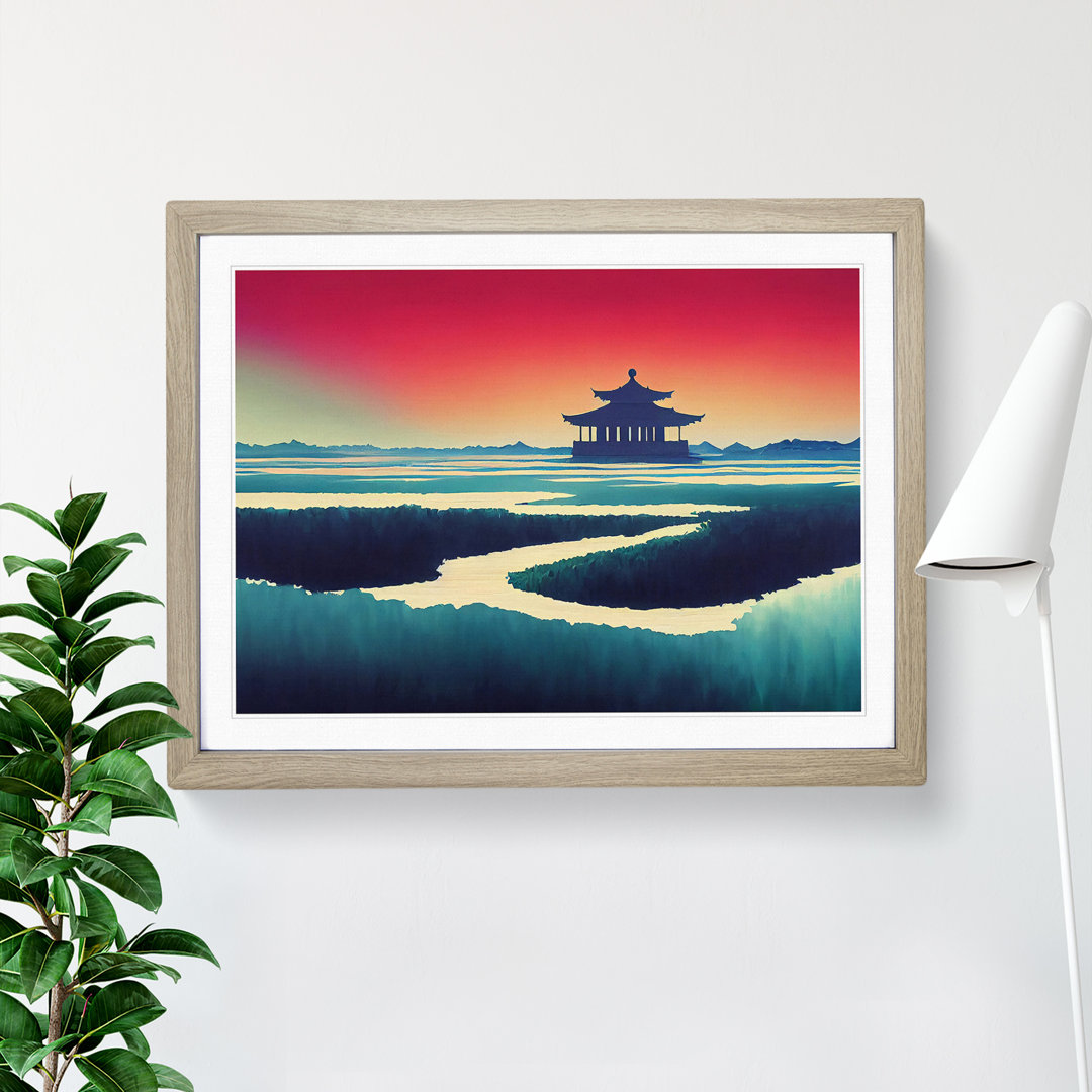 Japanese Pagoda Sunset - Single Picture Frame Print