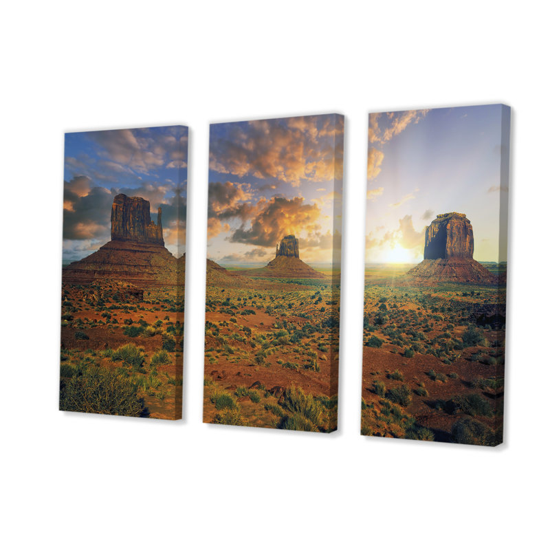 «Sunrise On Monument Valley», reproduction sur toile 3 pièces, H 40 po x l 60 po x P 1 po