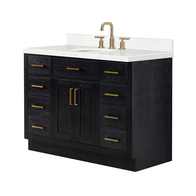 Ensemble de meuble-lavabo simple en bois massif 48 po avec lavabo en quartz Carrara de 1,5 po Tidworth, Ovale
