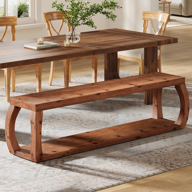 59" 2-tier Solid Wood Dining Bench With Open Shelf