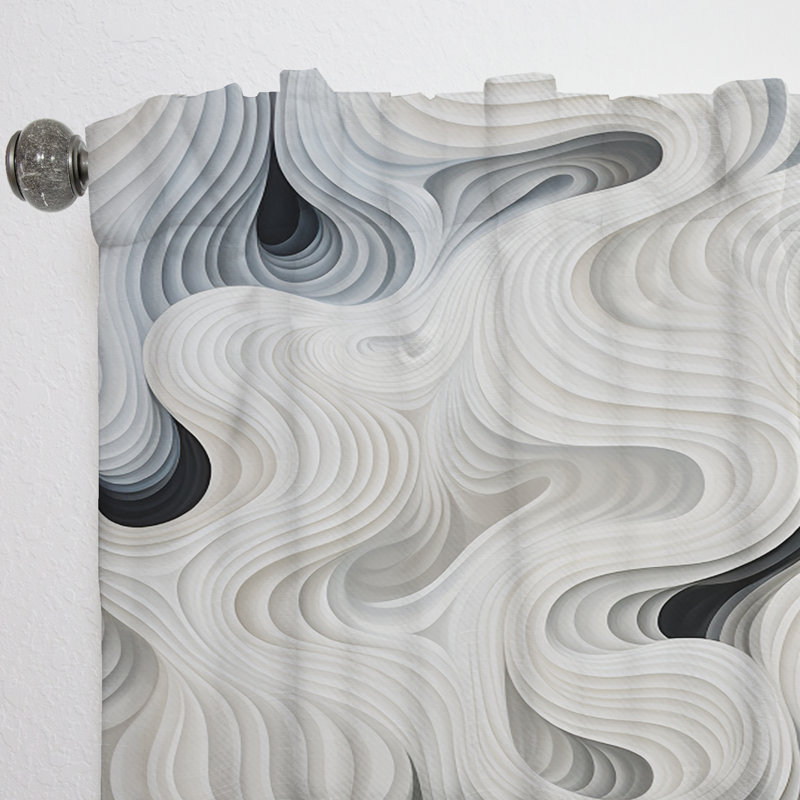 Fawnia Monochrome Op Art Black And White Waves I - Modern Velvet Curtain - Room Darkening - 1 panel, 52" W x 120" L
