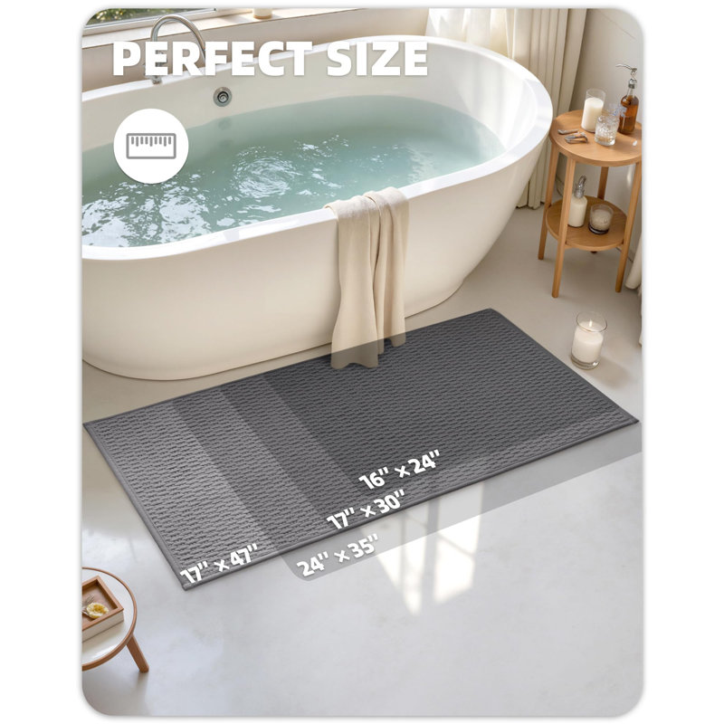 Tapis pour salle de bain en chenille, L 24 po x l 16 po, Gris clair