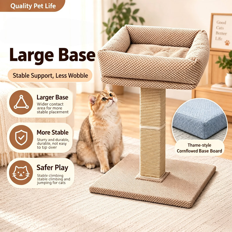 Arbre à chat de 75 cm de haut, poteau à griffer en sisal naturel avec perchoir surélevé, large base stable, tour à chat en peluche douce pour chats d'intérieur