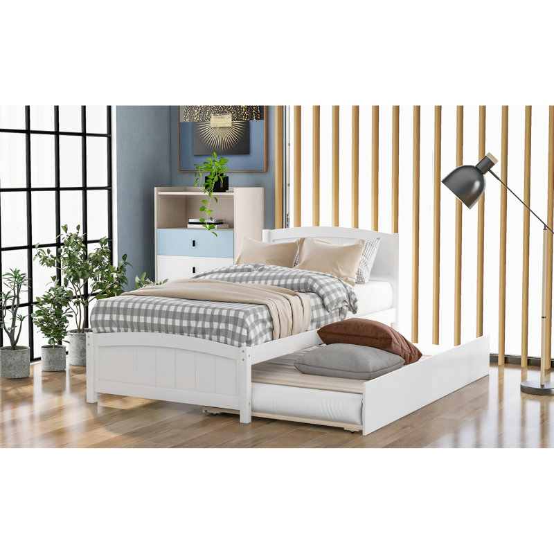 Lit plateforme simple blanc avec lit gigogne - Fabrication en bois massif pour une chambre à coucher confortable en pin