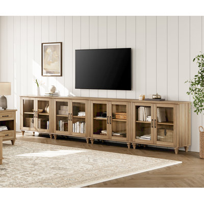 TV Stand For Tvs Up To 105 Inch, Wood TV Console Table For 65-90 Inch TV, Entertainment Center With Glass Door, Kitchen Sideboard Buffet Cabinet For Dining Room