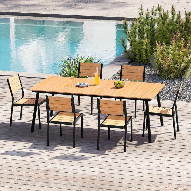 Ensemble de salle à manger pour 6 personnes 82,48 po LX40,55 po avec structure en aluminium, trou pour parasol et chaises sans accoudoirs
