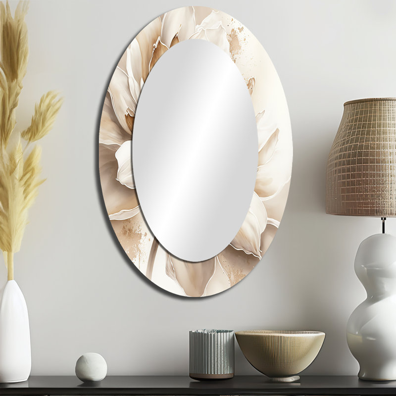 Miroir mural simple simple Beige Flower III - Beige, 36 po x 24 po