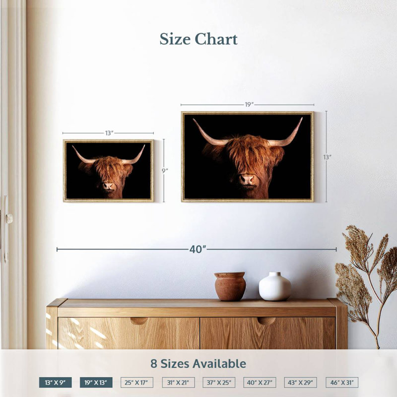 Vache écossaise Highland, Cadre flottant en bois naturel, 19 po x 13 po