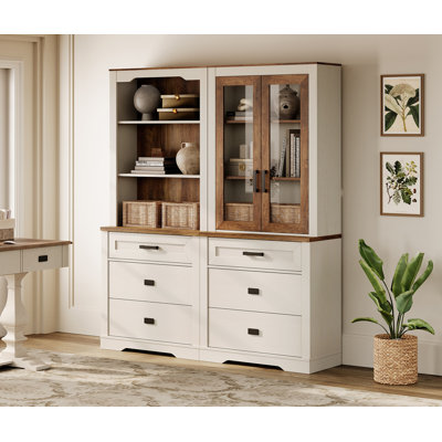 2 Column 3 Tier Bookcase With Drawer,73.3" Tall Floor Standing Bookshelf,Modern Farmhouse Display Storage Cabinet With Adjustable Shelves