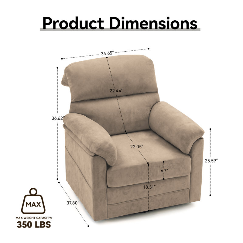 Fauteuil d'appoint pivotant à 360 ° avec dossier haut, coussin épais et poche latérale, Brun, 1
