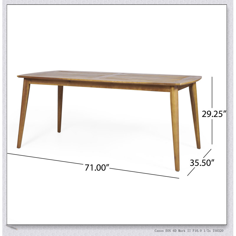 Table de salle à manger d'extérieur en bois d'acacia durable avec finition en teck pour un patio élégant et résistant aux intempéries