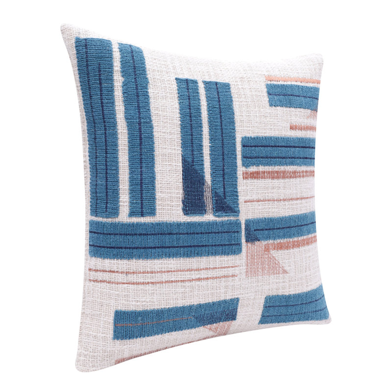 Housse et insert de coussin carré 100% coton Vappu, Bleu sarcelle / ivoire