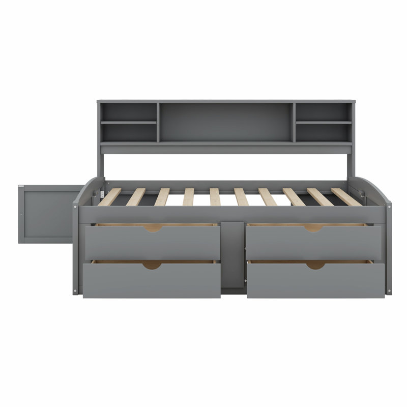 Lit de jour avec armoires de chevet, tablettes supérieures et tiroirs, Gris
