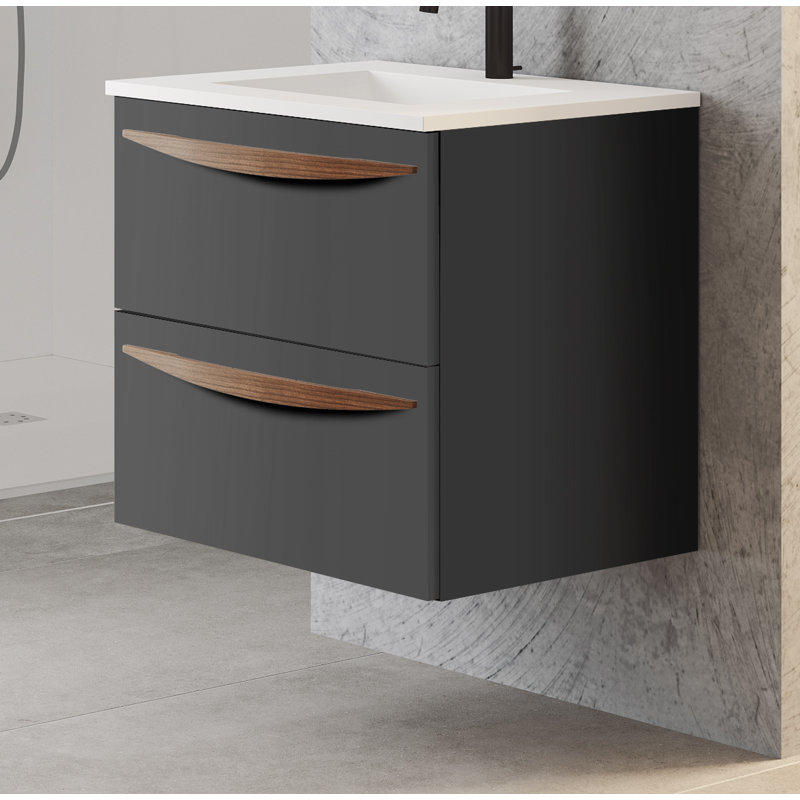 Arco 24'' Single Bathroom Vanity with Ceramic Top, Matt Black