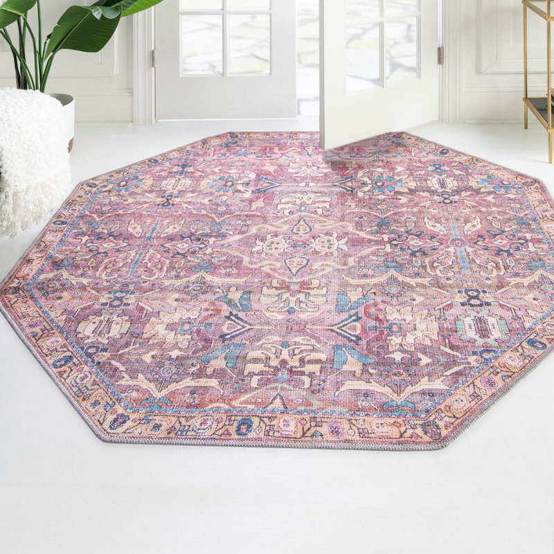 Tapis rose tissé à la machine Gwaltney, Octogone 7 pi 10 po x 7 pi 10 po